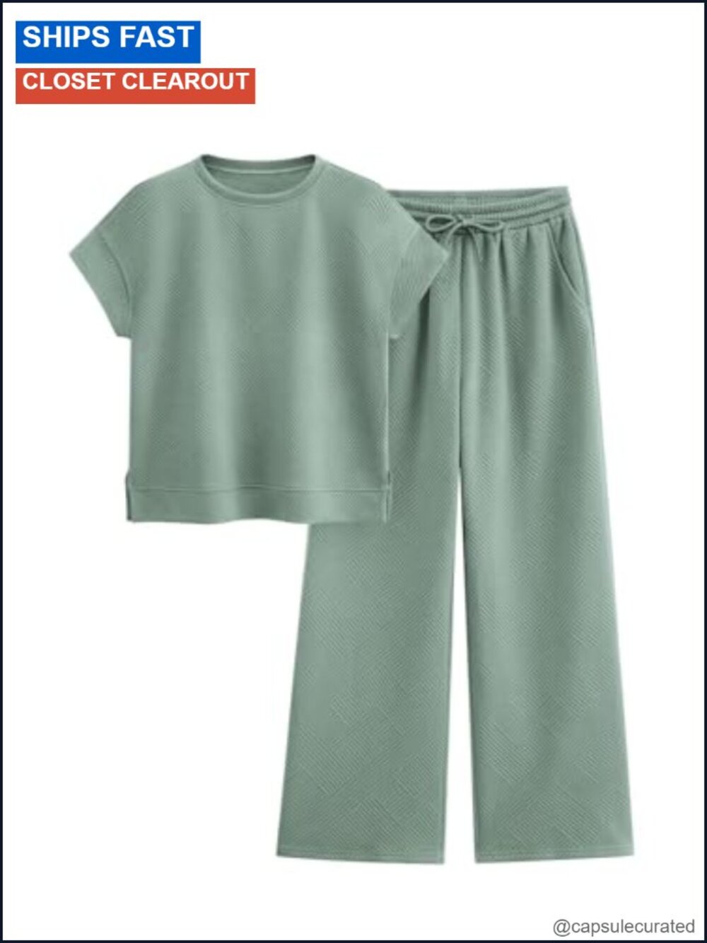 Women's 2 Piece Lounge Set Short Sleeve Top Wide Leg Pants Pockets